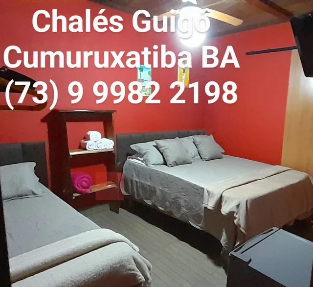 Chalés Guigó_quarto completo com ar cond, smart tv e frigobar.