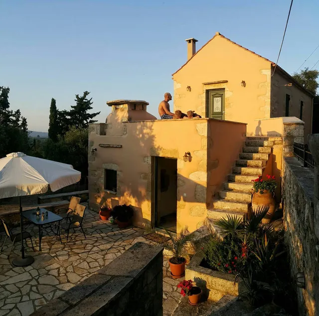 Cretan Traditional Stone House of 1850 in Nature and Flora of Chania /Tzitzifes old stone mansion