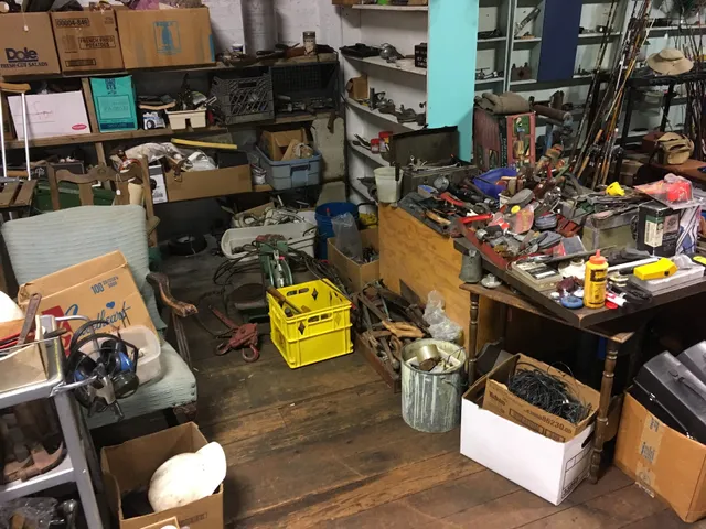 Antiques, thrift and army surplus.