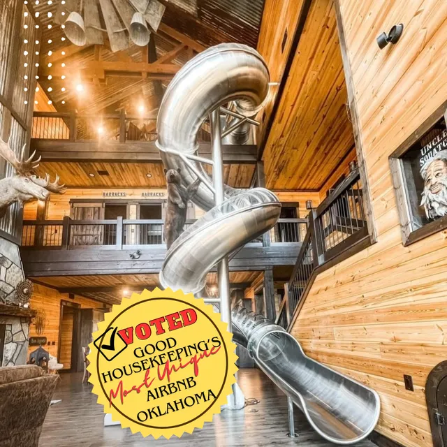 Okie Dokey Cabins & Castles :Treetopia Treehouse, The Pinhouse Lodge, Slideaway Hideaway Cabin