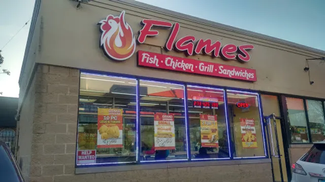 Flames grill fish and chicken