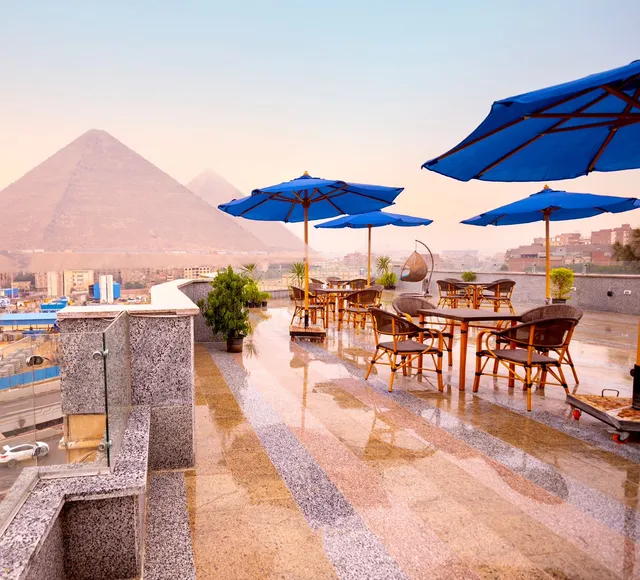 Blue pyramid eyes hotel