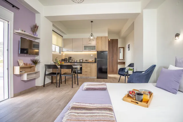 Athena and George studio with panoramic view of Makry Gialos