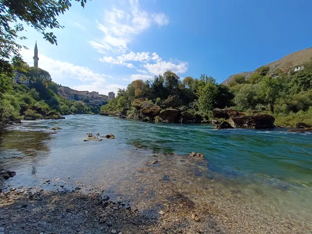 Beach in Mostar under the Mosque