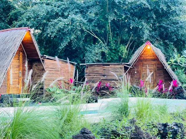 Triangular house and hot spring