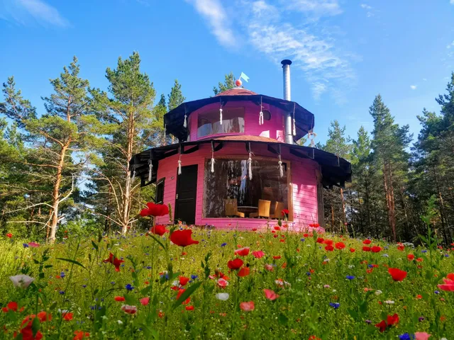 Roosa maja parvesaunaga