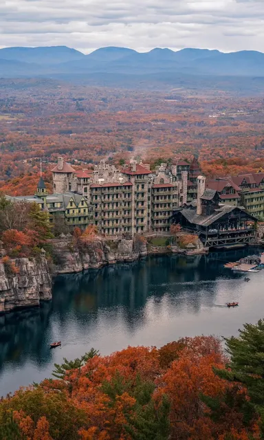 NY's Swan Lake Castle 🍂 Absolutely breathtaking fall views! 🥹