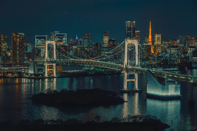 Odaiba Aerial View of the Rainbow Bridge and Fuji TV Tower 🌉✨