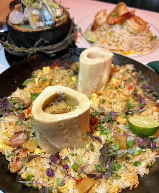 In New York! The super-sized beef bone marrow fried rice is delicious 