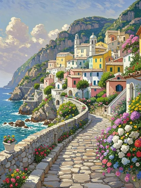 "The Town of Positano" is a fairy-tale town nestled against the mountains and by the sea.