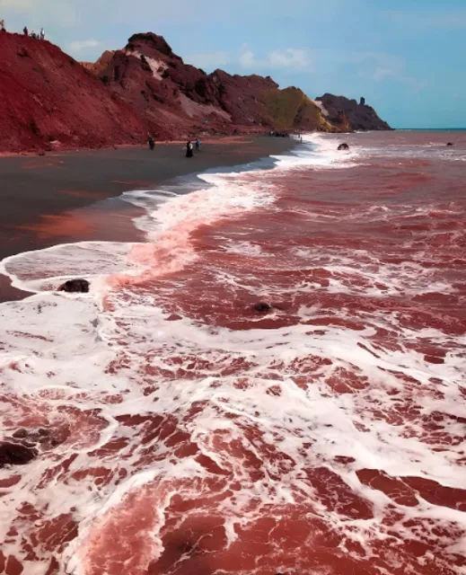 🌟【The Blood-Red Beach of Hormuz Island: Nature's Red Miracle】